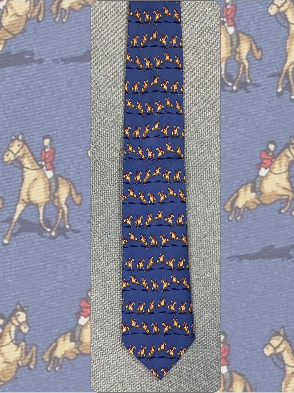 Equestrian Horse Jumping Silk Tie Blue Red Coat Riders Alynn Up and Over